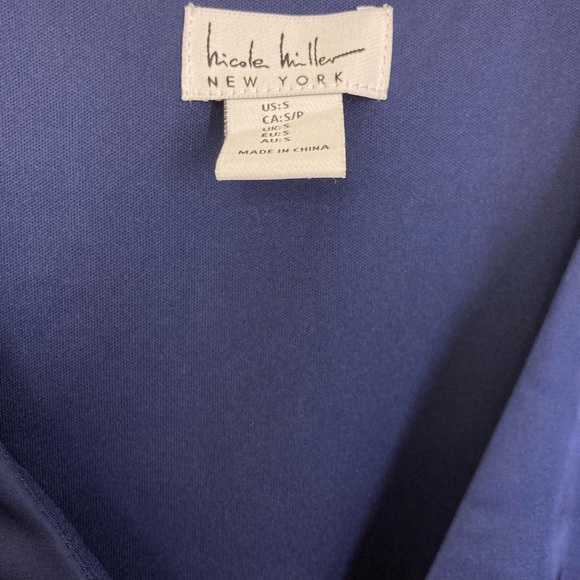 Nicole Miller Navy Blue Satin Wrap Dress High Low Cap Sleeve Size Small - Picture 5 of 8